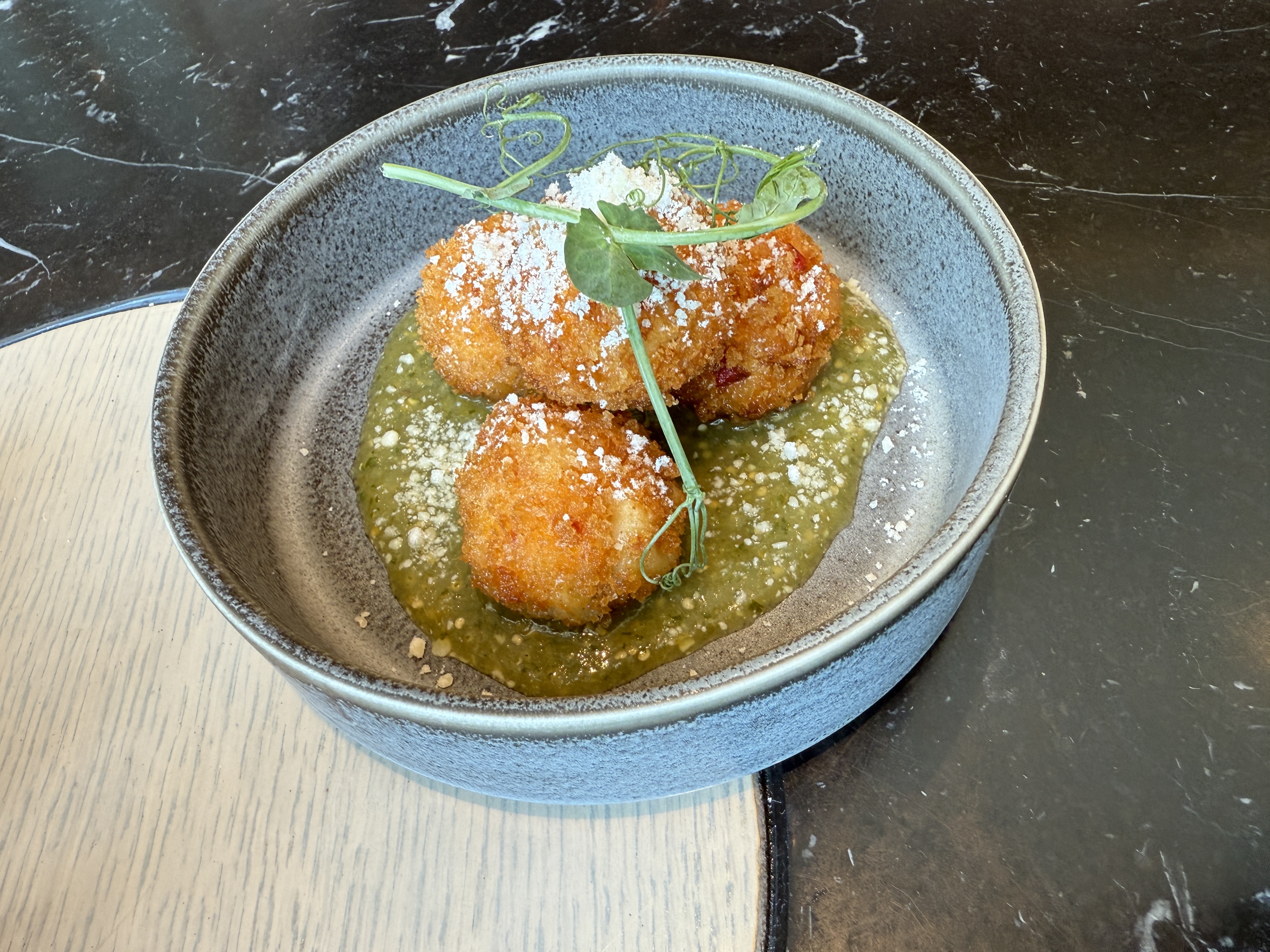 Pimento Mac & Cheese Croquettes from Nest on Four, a sports bar near Mercedes-Benz Stadium and State Farm Arena