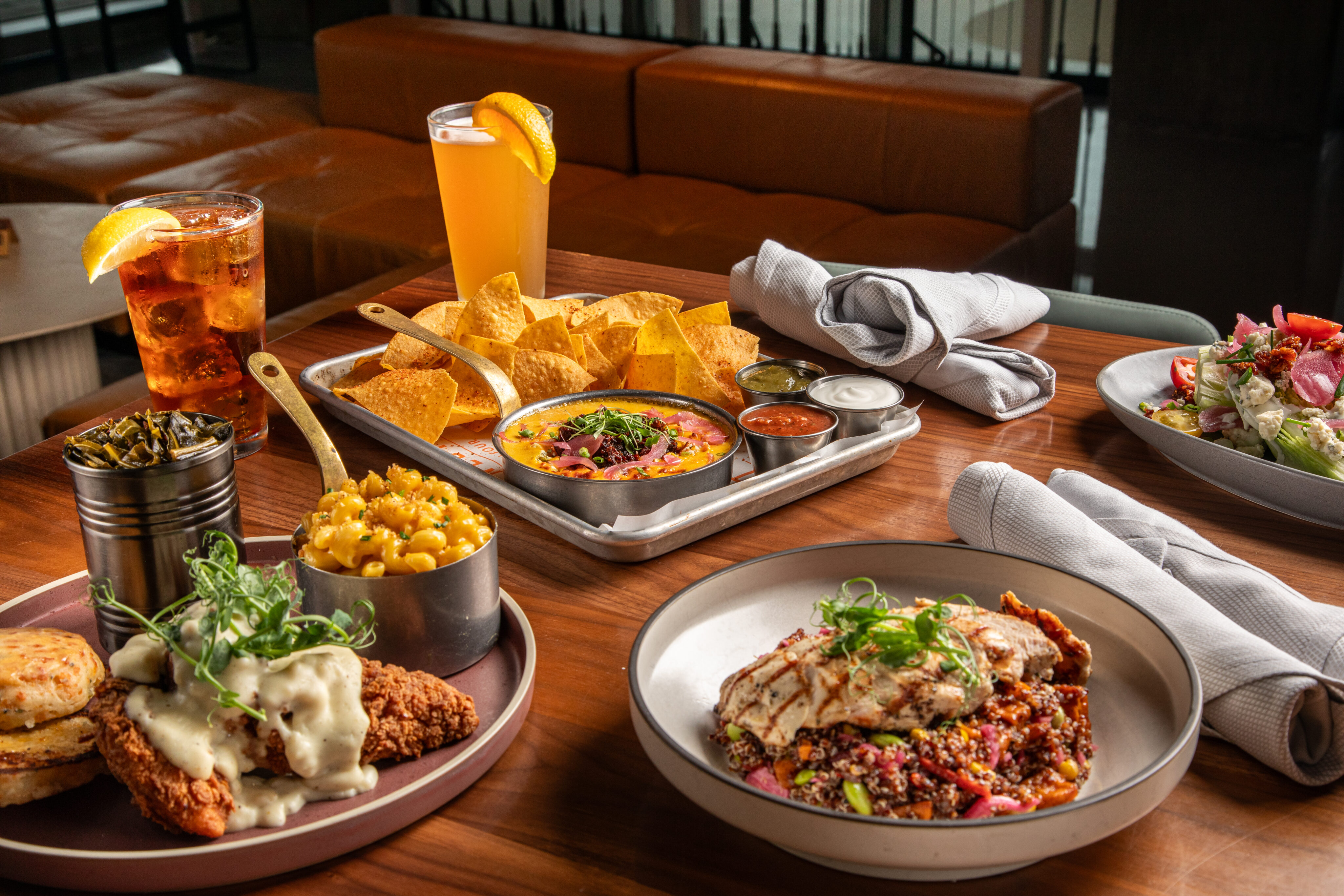 A selection of food at Nest on Four, a sports bar near Mercedes-Benz Stadium and State Farm Arena